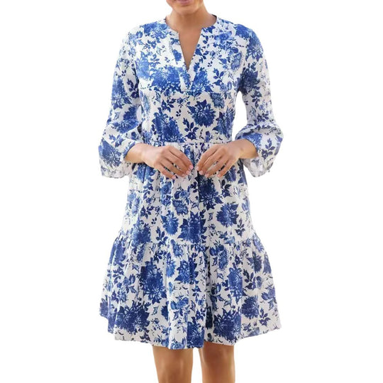 Damen Blumenkleid mit voluminösen Ärmeln und eleganter Passform R&B