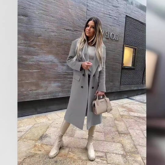 Damen Eleganter und zeitloser Wool Coat mit Doppelreiher R&B