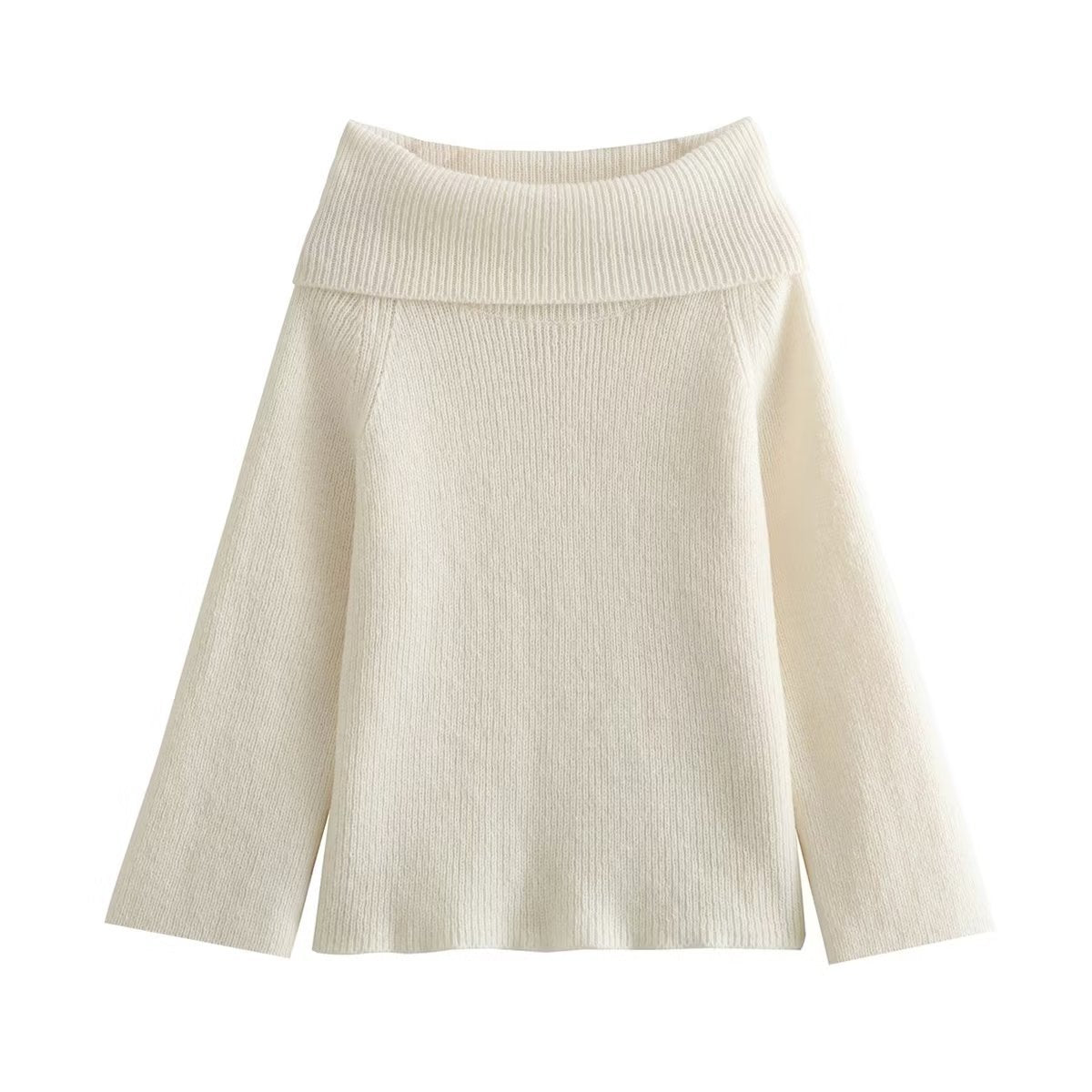 Damen nan oversize schulterfreier Strickpullover mit breitem Umschlagkragen und Rippstruktur R&B