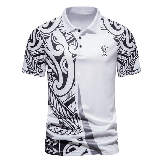 Herren Poloshirt mit modernem tribal Design und atmungsaktiver Funktionalität R&B