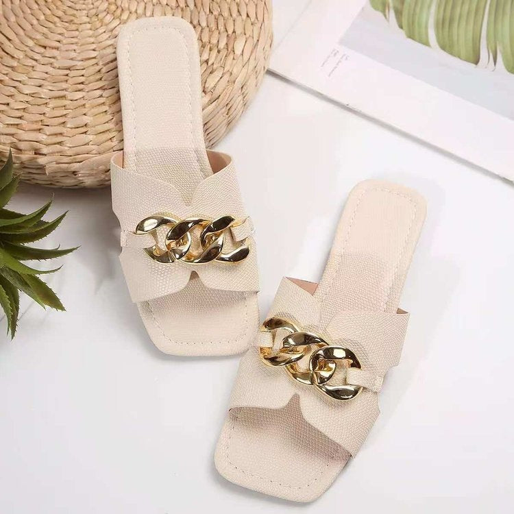 Damen Elegante Mules mit dekorativem Ketten-Design R&B