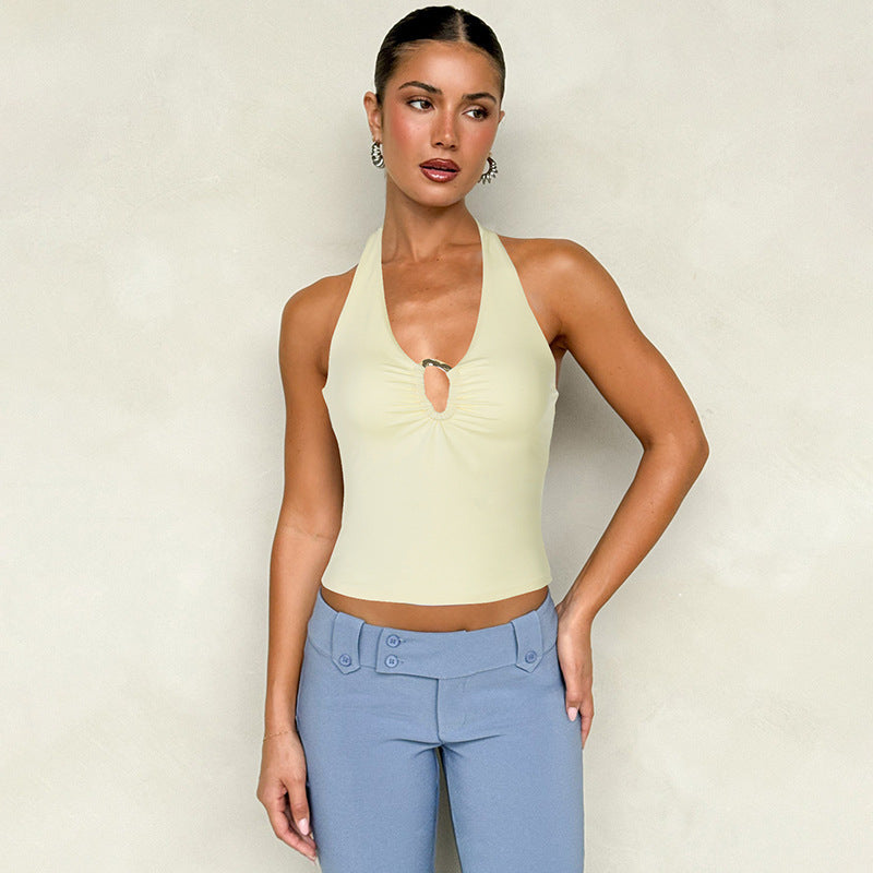 Damen Neckholder-Top mit dekorativem Schlitz und raffiniertem Design R&B