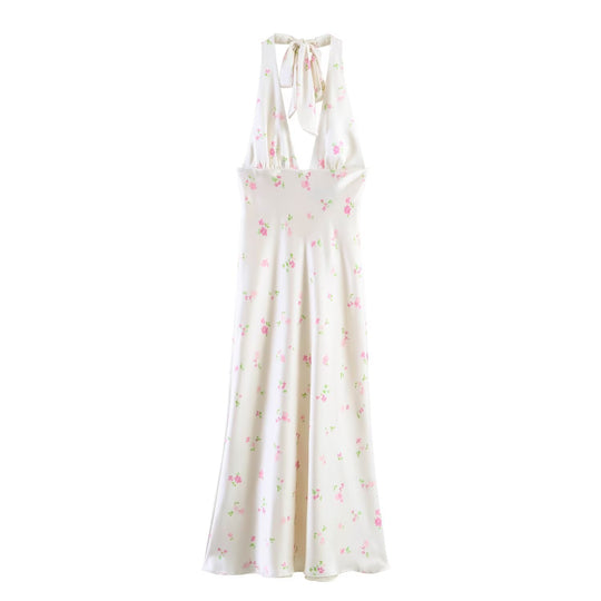 Damen Maxikleid mit offenem Rücken und zarten Blumenmustern R&B