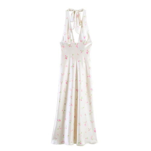 Damen Maxikleid mit offenem Rücken und zarten Blumenmustern R&B