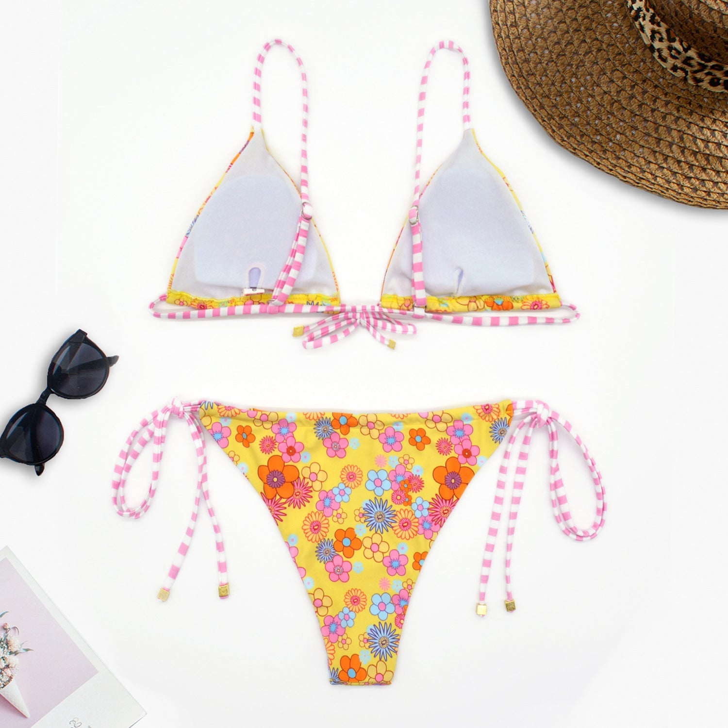 Damen Blumenmuster Triangel-Bikini mit verstellbaren BindR&Bändern R&B