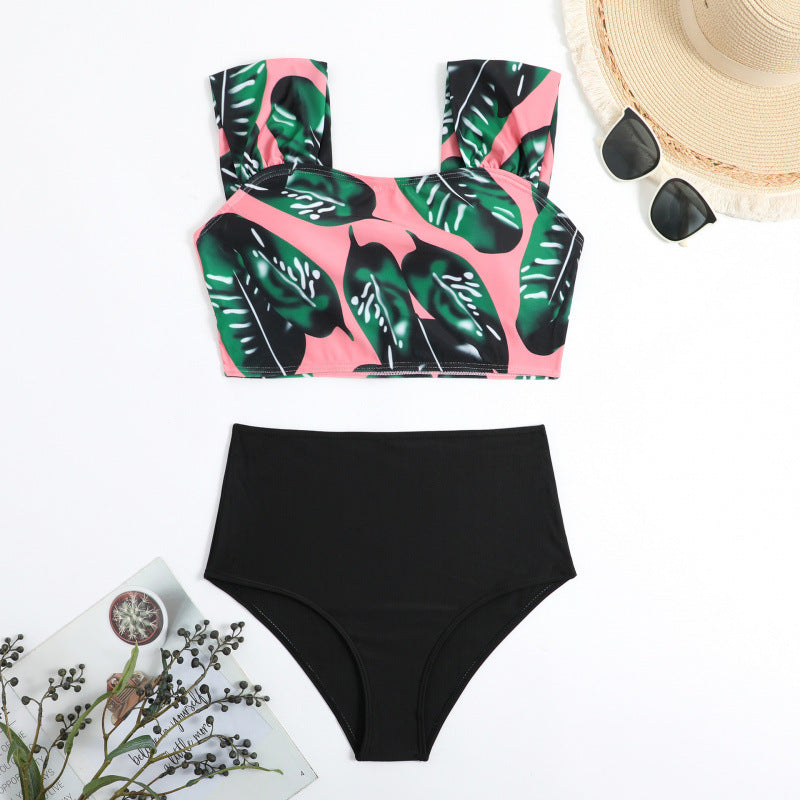 Damen Hochgeschnittener Bikini mit modischem Streifenmuster und floralem Unterteil R&B