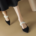 Damen Sling-Pumps mit dekorativem Riemchen und goldenem Blockabsatz R&B