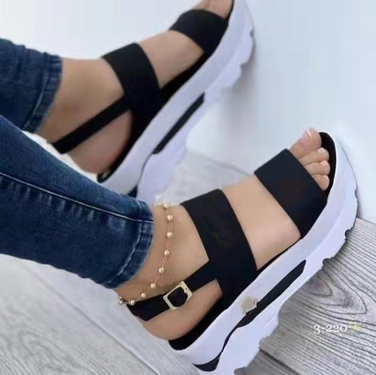 Damen Wedge Sandalen mit Riemen aus hochwertigem Textilgewebe R&B