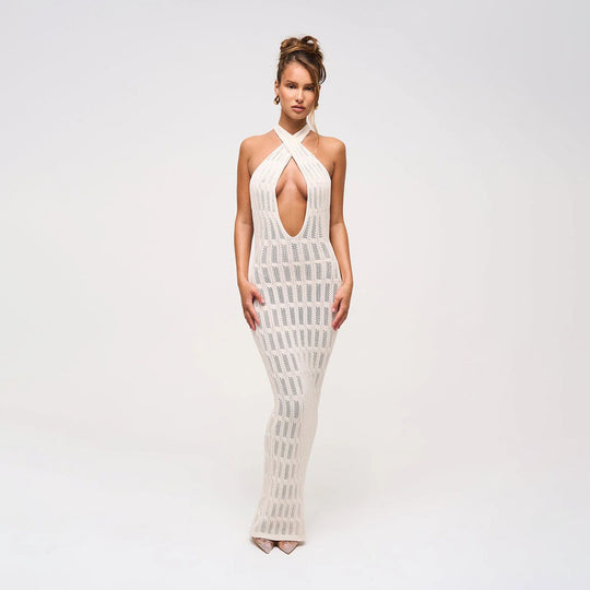 Damen trendiges Netzkleid mit Bindegürtel R&B