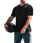 Herren lässiges Kurzarm-Henley-Shirt mit hochwertigem Baumwoll-Mix und praktischem Knopfdesign R&B