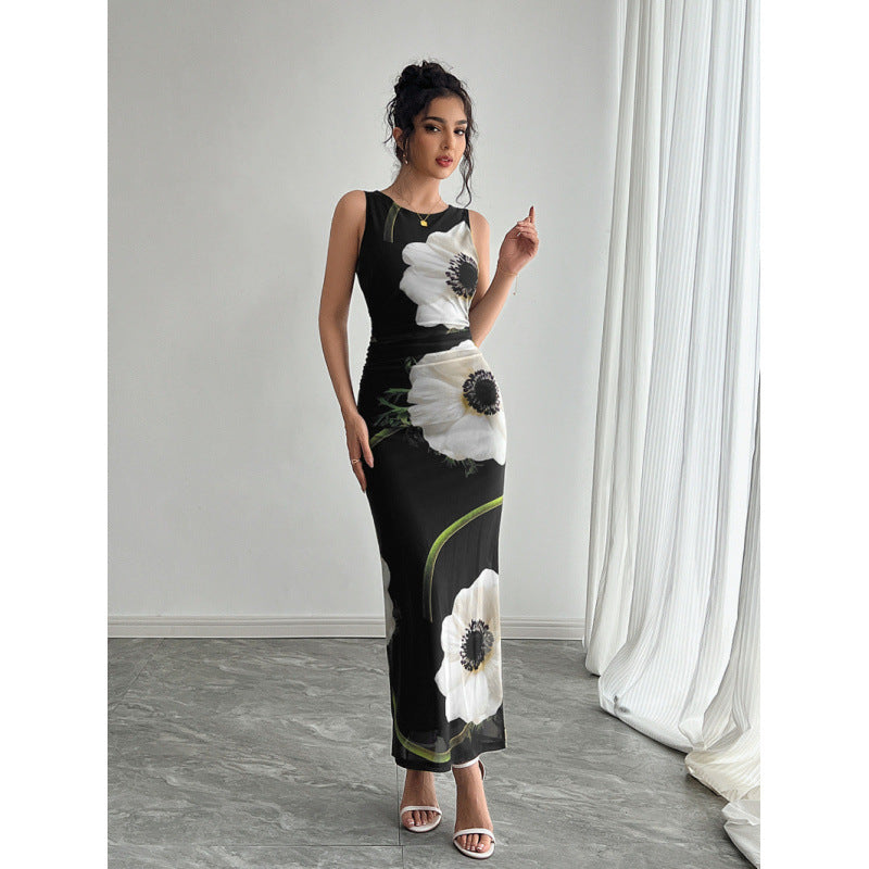 Damen Maxikleid mit floraler Druckgestaltung und figurbetontem Schnitt R&B
