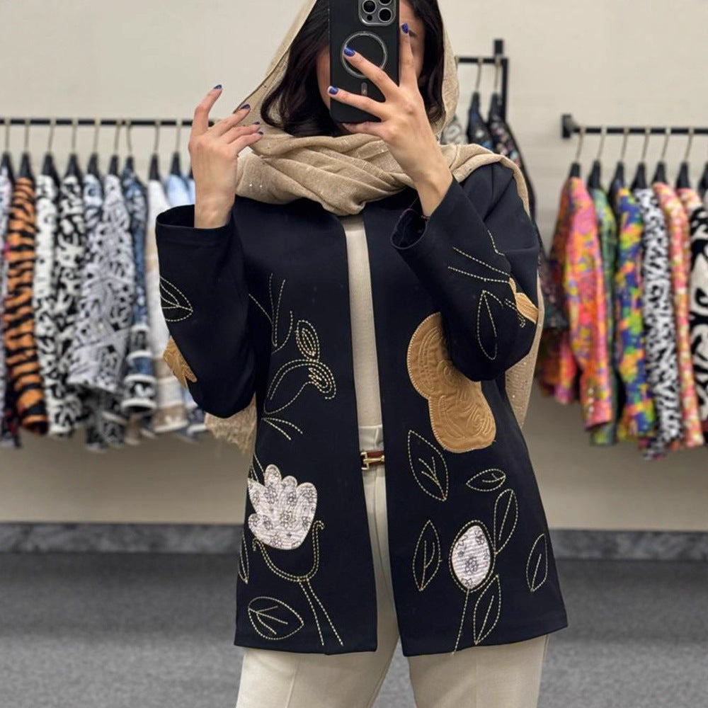 Damen modische Blazerjacke mit floralen Stickereien R&B