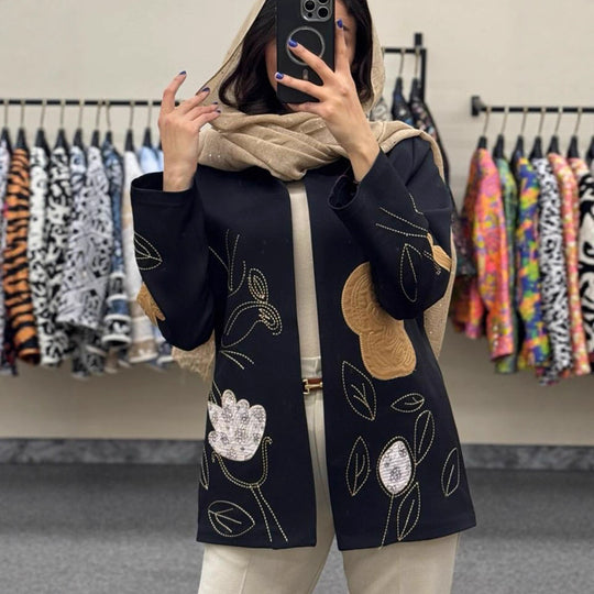 Damen modische Blazerjacke mit floralen Stickereien R&B
