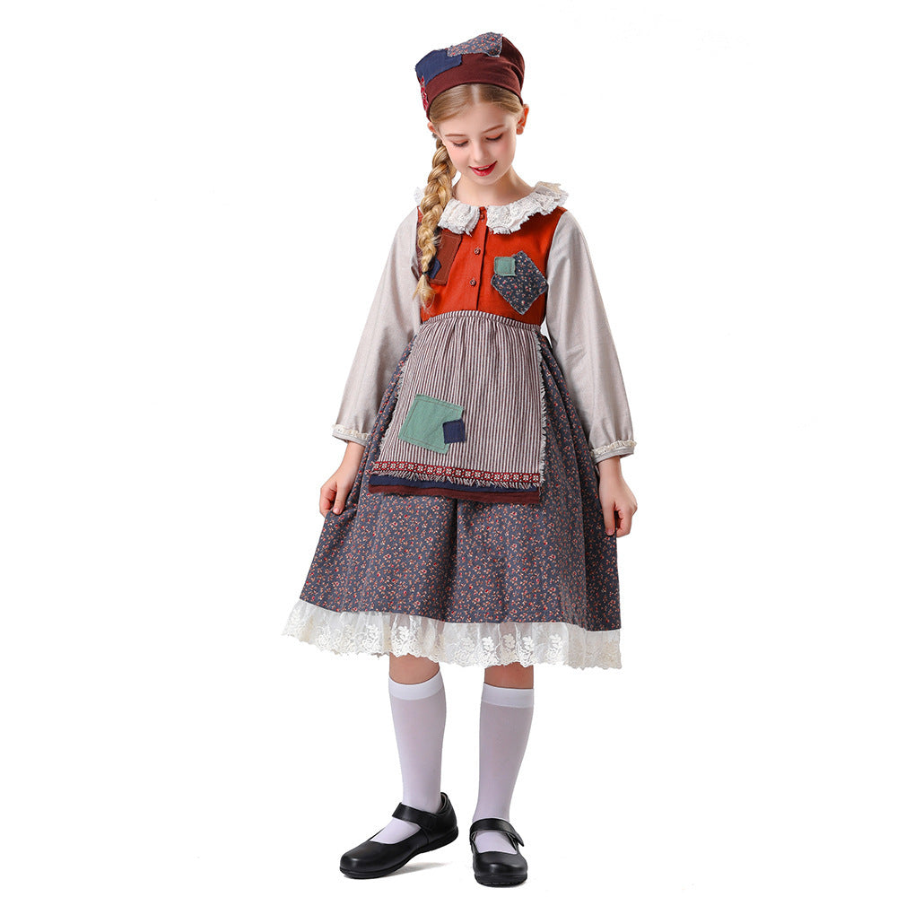 Damen nan vintageinspiriertes Rüschenkleid mit abnehmbarer Schürze und Spitzenbesatz R&B