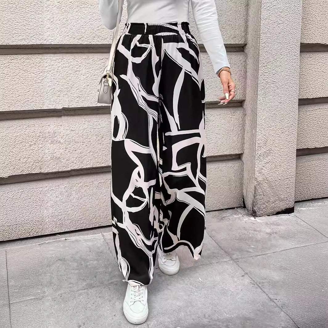 Damen Weit geschnittene Chiffon-Hosen mit modernem Grafikmuster R&B