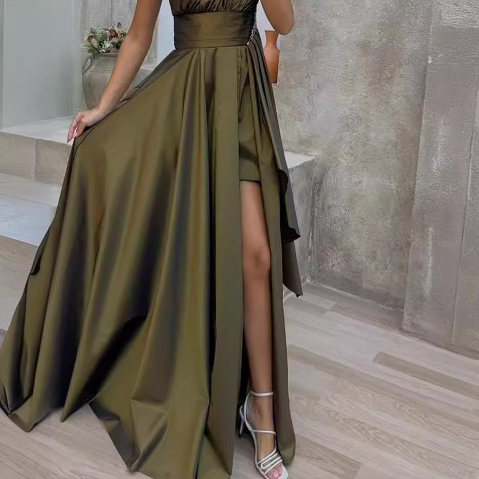 Damen Elegantes Ein-Schulter Abendkleid mit geschwollenem Rock R&B