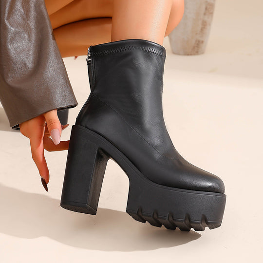 Damen Praktische und modische Stiefeletten mit hohem Blockabsatz R&B
