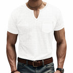 Herren Kurzarm-Henley-T-Shirt mit modernem V-Ausschnitt und praktischer Brusttasche R&B