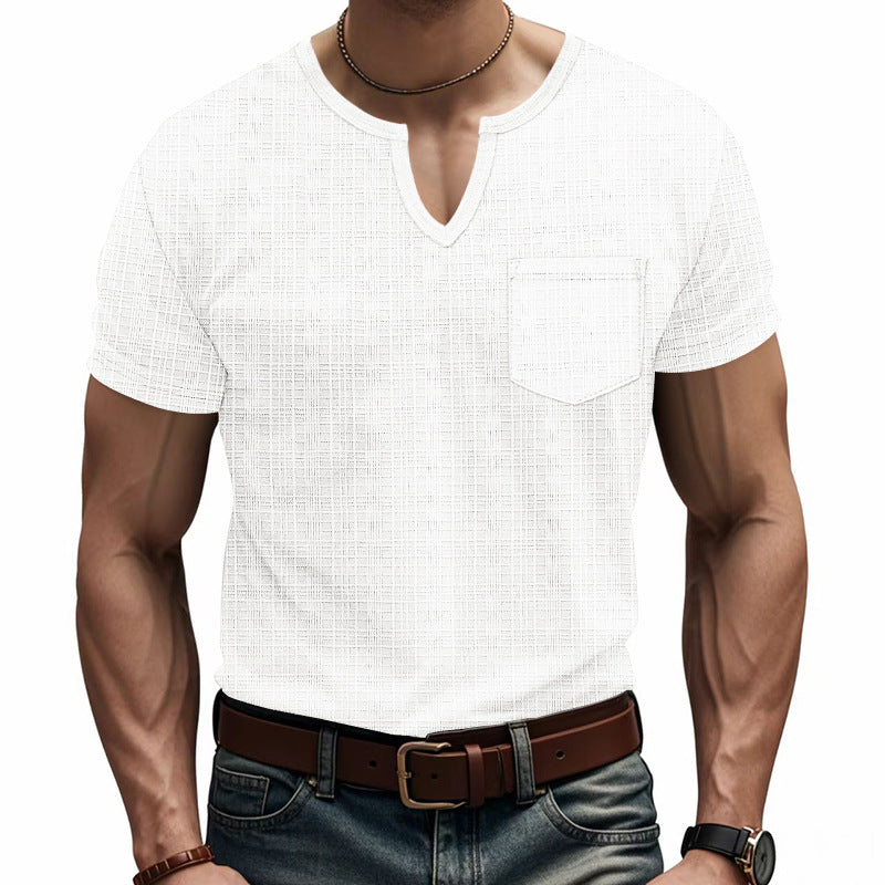 Herren Kurzarm-Henley-T-Shirt mit modernem V-Ausschnitt und praktischer Brusttasche R&B