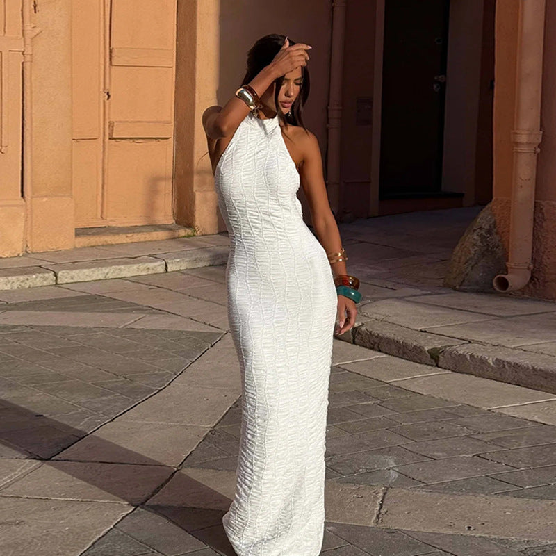 Damen elegantes Wickelmaxikleid mit hochgeschlossenem Design R&B