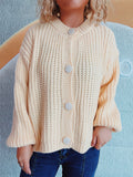 Damen Grobstrickjacke mit ballonförmigen Ärmeln und dekorativen Knöpfen R&B