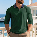 Herren Langarm Poloshirt mit modernem Kragen und dunklen Kontrastakzenten R&B