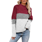 Damen farbenfroher Strickpullover mit strukturiertem Muster und hohem Kragen R&B