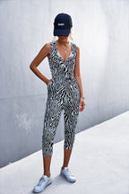 Damen lässiger Jumpsuit mit elegantem Leo-Design und praktischen Taschen R&B