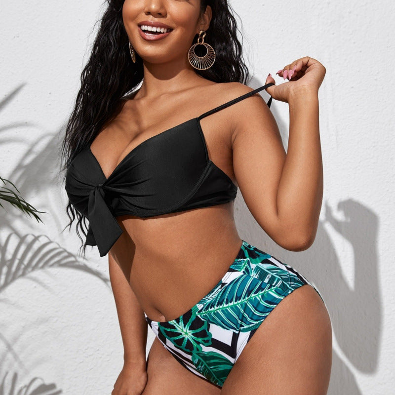 Damen Bikini-Set mit hohem Bund und modischem Knoten-Detail R&B