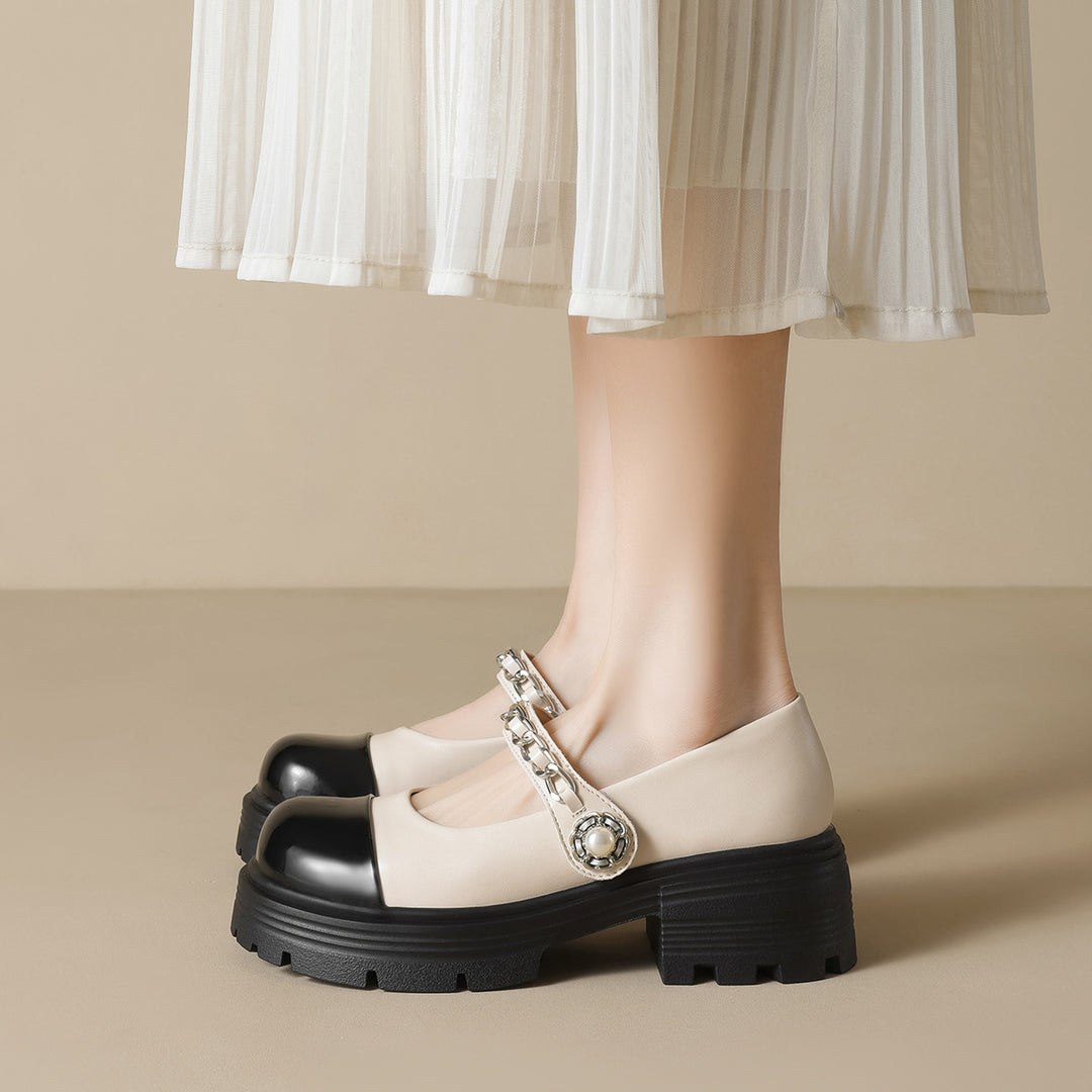 Damen elegante Mary-Jane Schuhe mit modischer Kettenverzierung R&B