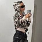 Damen Cargojacke im trendigen Camouflage-Design mit Kapuze und elastischem Bund R&B