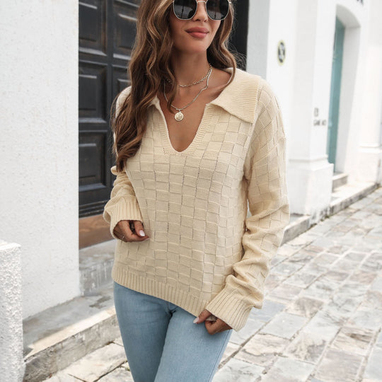 Damen Pullover mit modischem V-Ausschnitt und strukturiertem Muster R&B