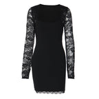 Damen Elegantes Kleid mit Spitzenärmeln und transparentem Dekolleté R&B