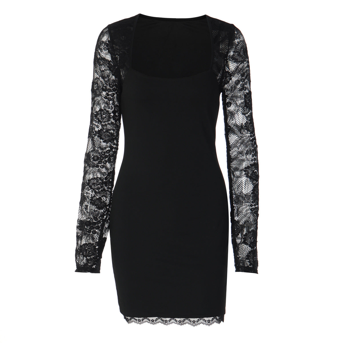 Damen Elegantes Kleid mit Spitzenärmeln und transparentem Dekolleté R&B