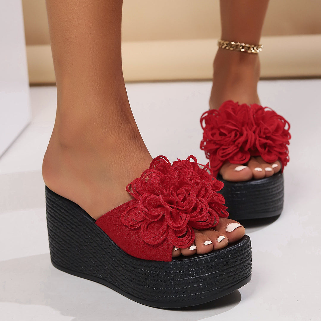 Damen Plattform-Sandalen mit floralen Applikationen und rutschfester Sohle R&B