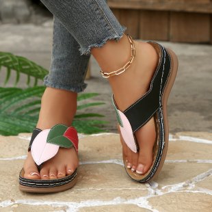 Damen Zehentrenner-Sandalen mit modischem Blatt-Design und anatomischem Fußbett R&B