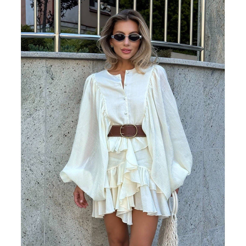 Damen Rüschenkleid mit weiten Ärmeln und modischen Details R&B