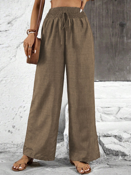 Damen weit geschnittene Sommerhose mit elastischem Bund und Kordelzug R&B