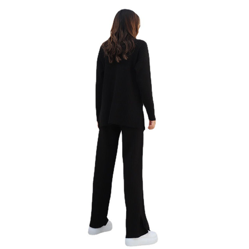 Damen Langarm Strickpullover mit Stehkragen und Rippenstruktur R&B