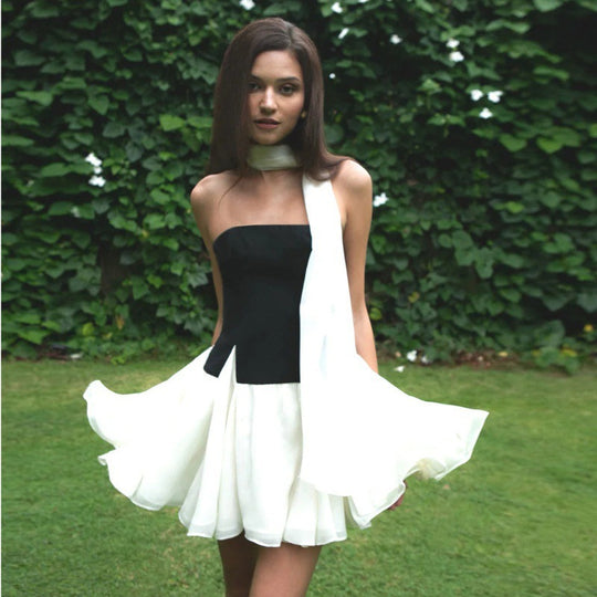 Damen Charmantes Haute Couture Mini-Kleid mit asymmetrischem Design R&B