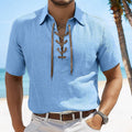 R&B | Leinen Revers Tether V-Ausschnitt Kurzarm-Shirt