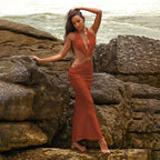 Damen Elegantes Langmaxikleid mit tiefem V-Ausschnitt und raffinierten Cut-Out-Details R&B