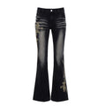 Damen Flared Jeans mit eleganter Blumenstickerei R&B