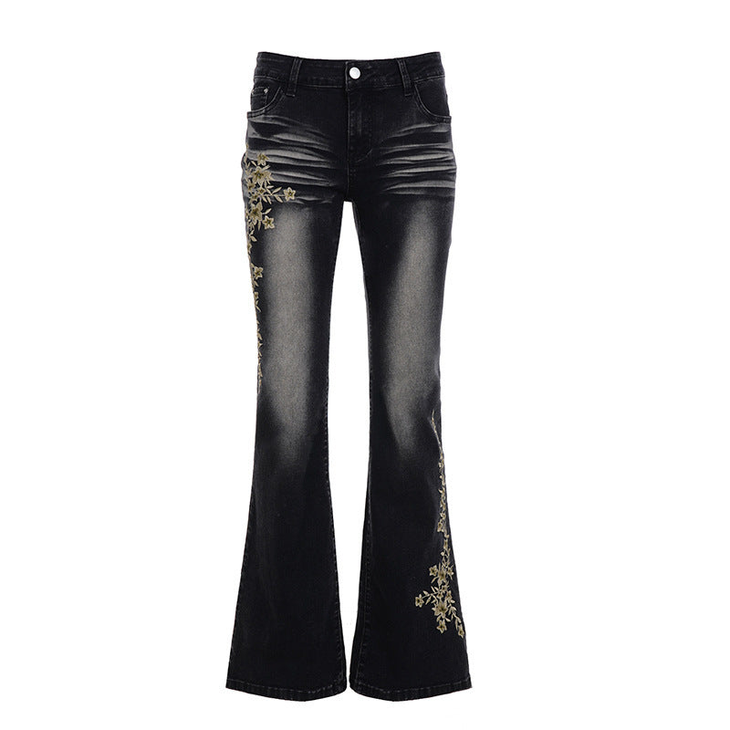 Damen Flared Jeans mit eleganter Blumenstickerei R&B