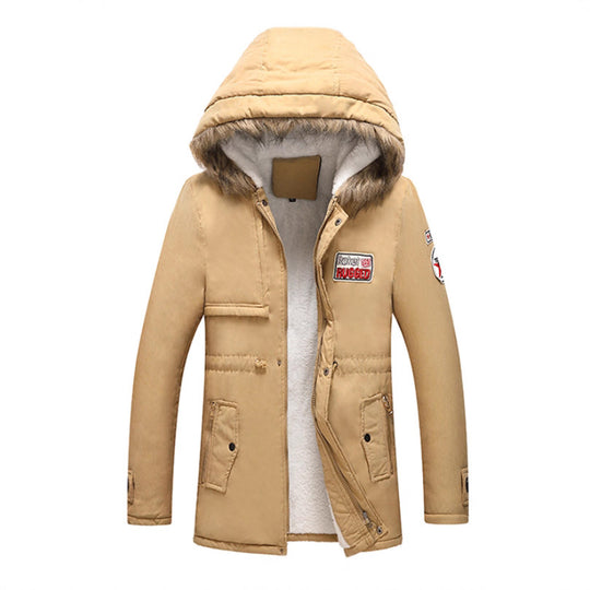Herren modische Winterjacke mit Kunstfellkragen und praktischen Taschen R&B