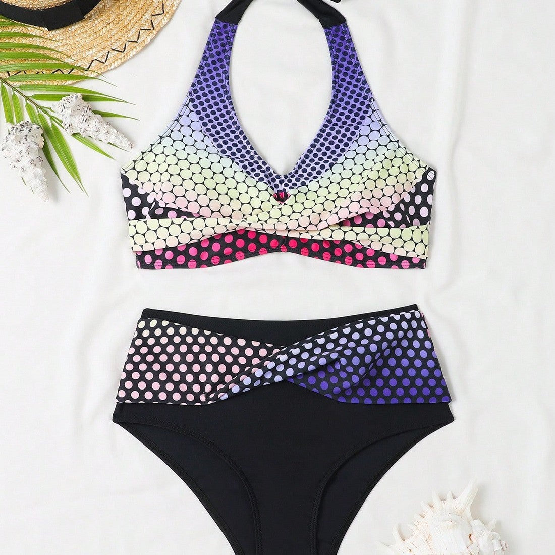Damen Hochgeschnittenes Bikini-Set mit stilvollem Punktmuster R&B