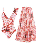 Damen Badeanzug mit floralem Design und passendem Rock R&B