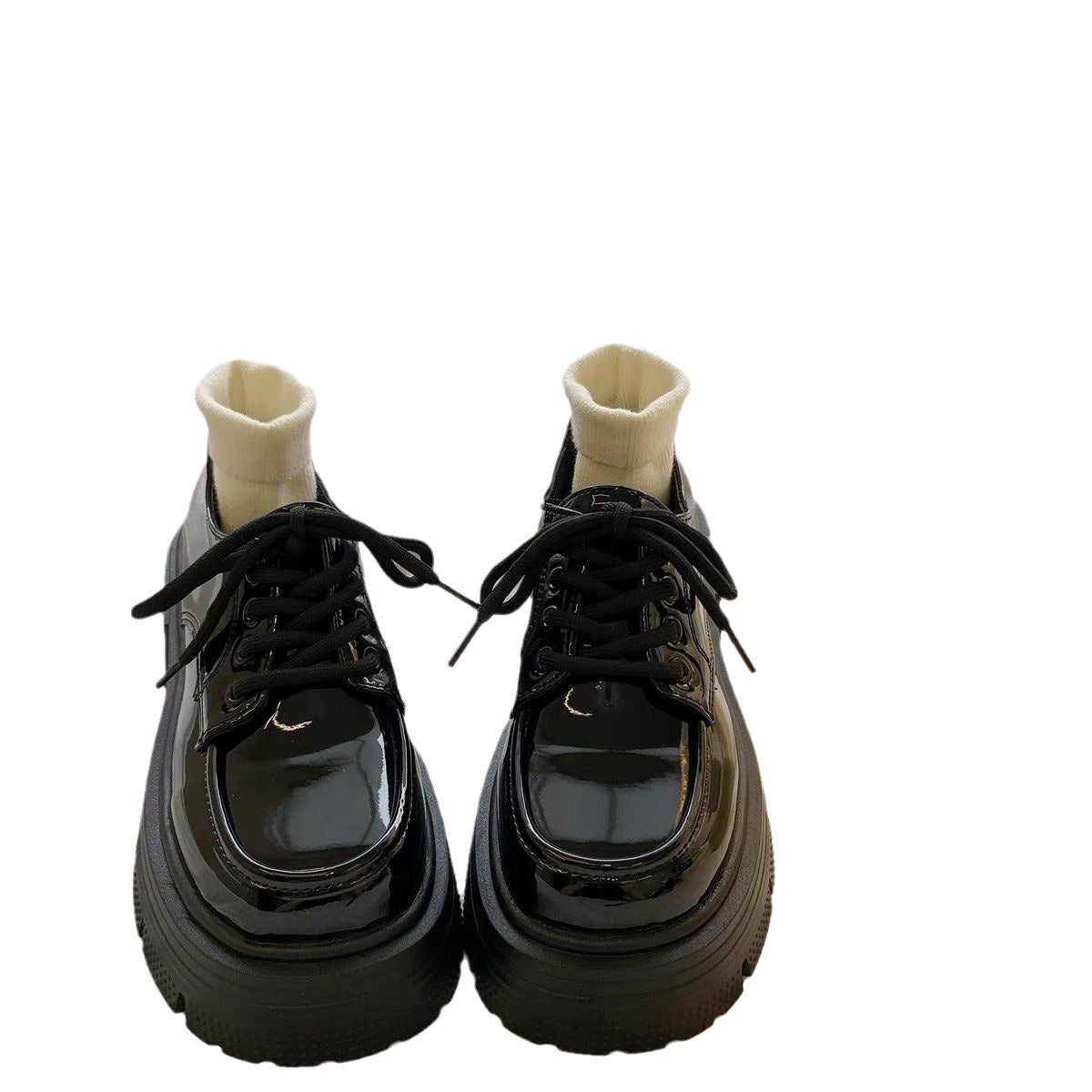 Damen Modische Plateau-Schnürschuhe mit glänzender Oberfläche und rutschfester Sohle