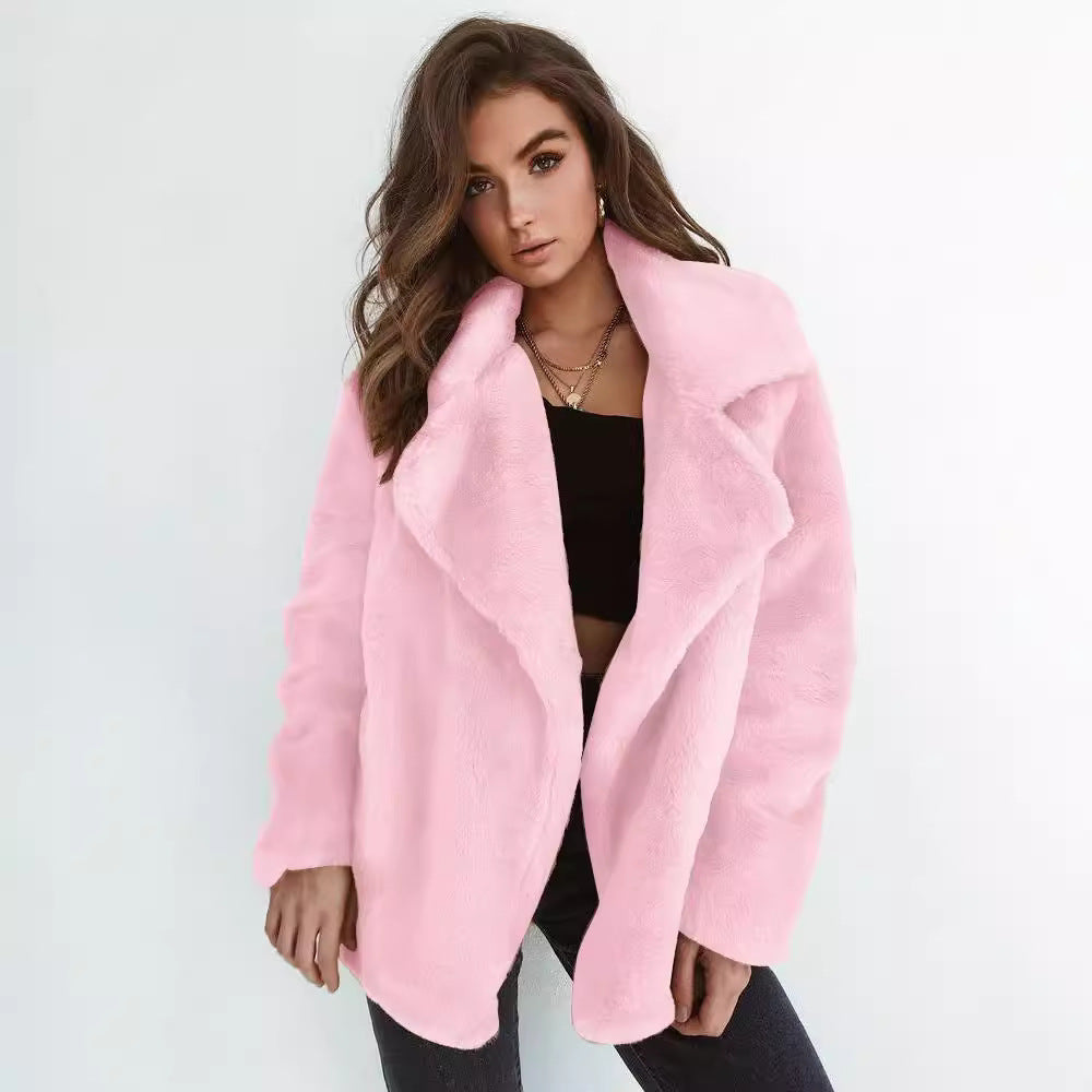 Damen Fleece-Mantel mit weitem Kragen und modischem Schnitt R&B