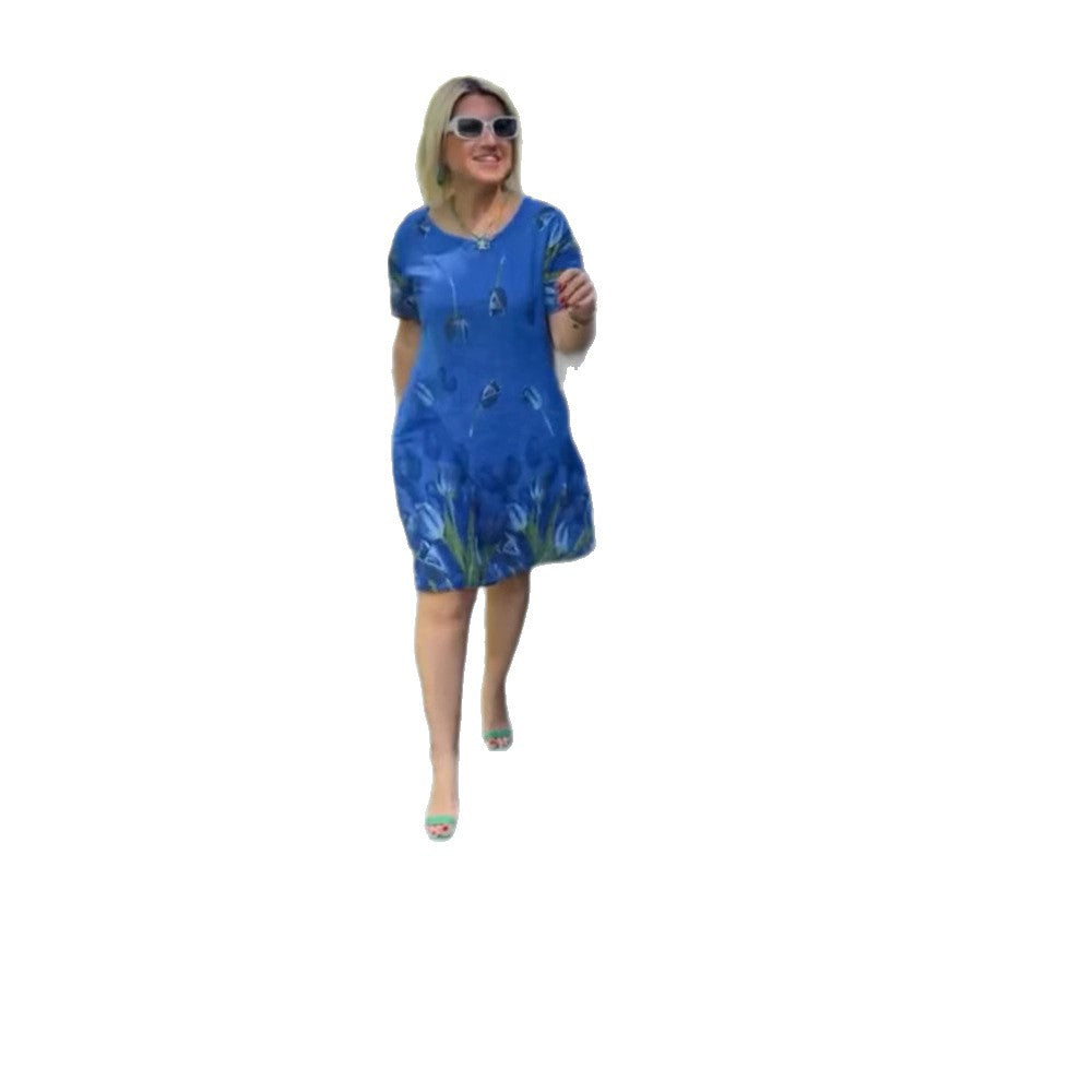 Damen lässiges Blumenkleid mit kreativen Muster R&B